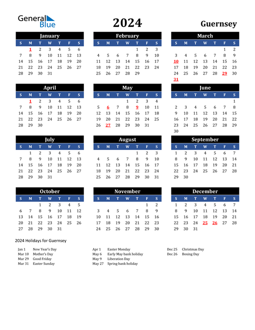 2024 Guernsey Free Calendar