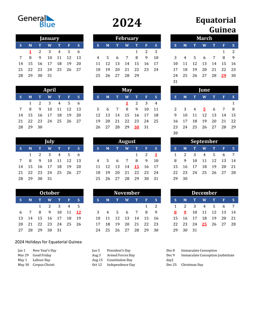 2024 Equatorial Guinea Free Calendar