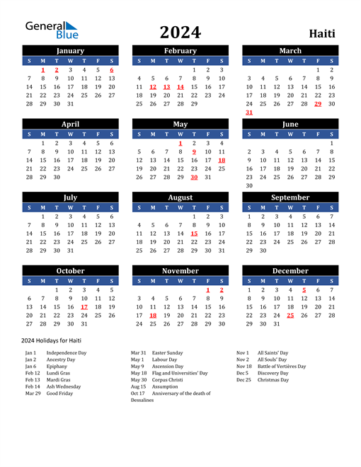 2024 Haiti Free Calendar