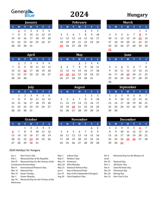 2024 Hungary Free Calendar