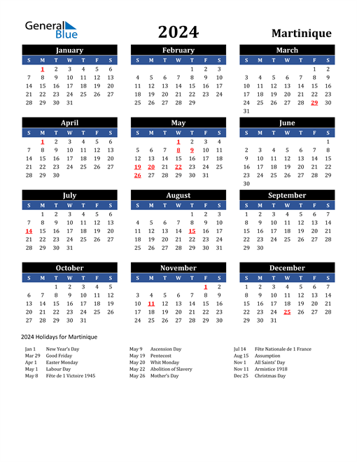 2024 Martinique Free Calendar