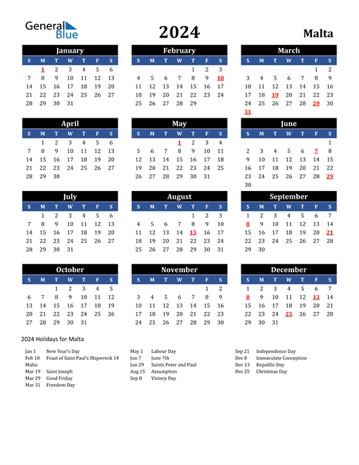 2024 Malta Free Calendar