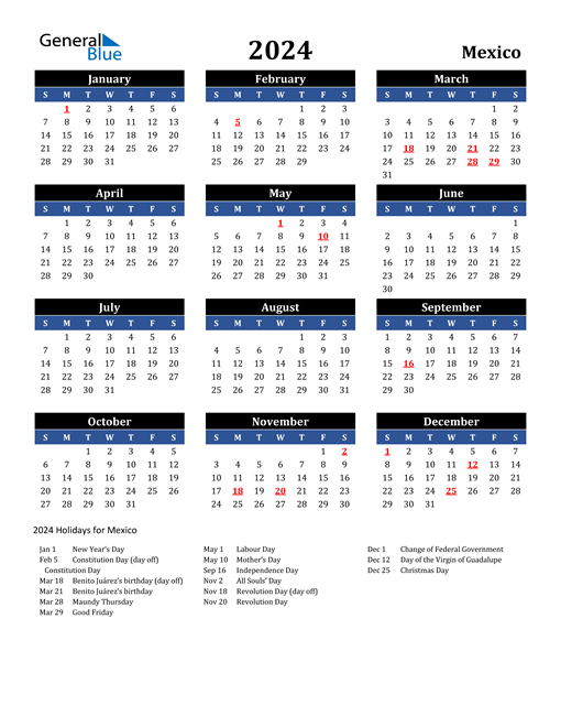 2024 Mexico Free Calendar