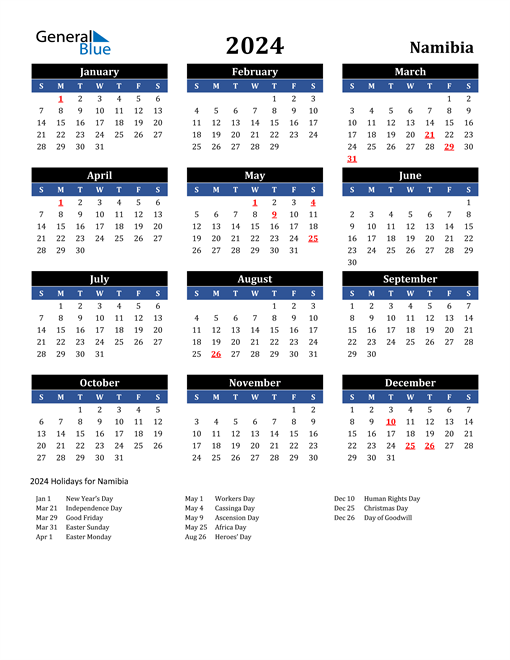2024 Namibia Free Calendar