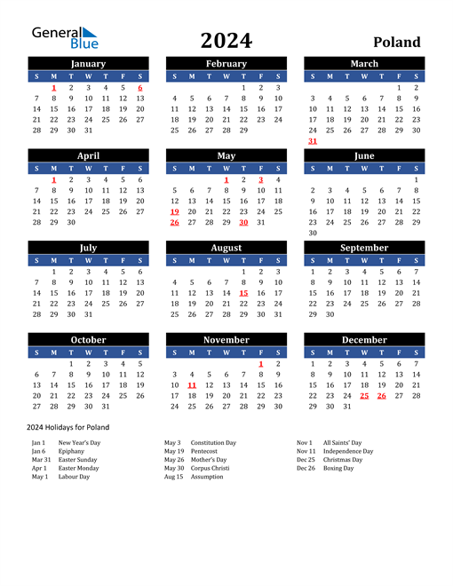 2024 Poland Free Calendar