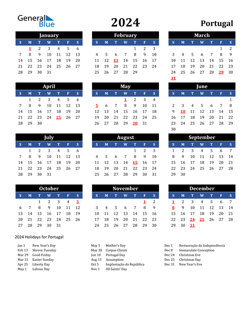 2024 Portugal Calendar with Holidays