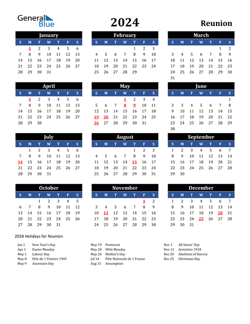 2024 Reunion Free Calendar