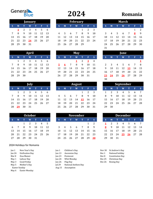 Calendar 2024 Romania Printable 2024 CALENDAR PRINTABLE