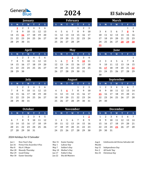 2024 El Salvador Calendar with Holidays