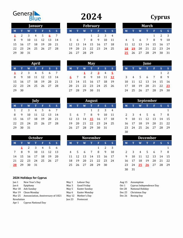 2024 Cyprus Holiday Calendar