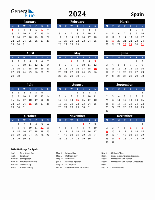 2024 Spain Holiday Calendar