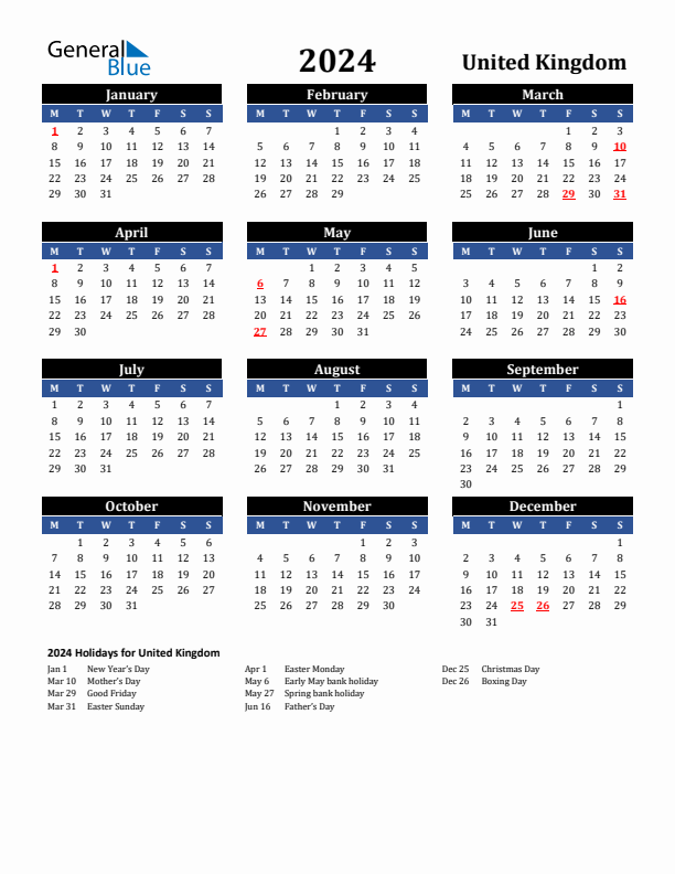 2024 Holiday Calendar Days Chart Uk Marni Sharron