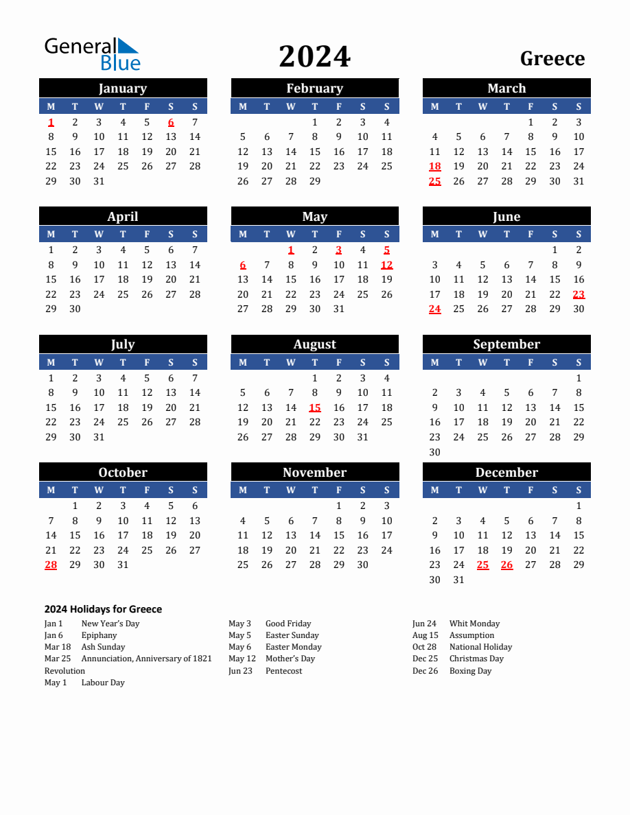 2024 Greece Holiday Calendar