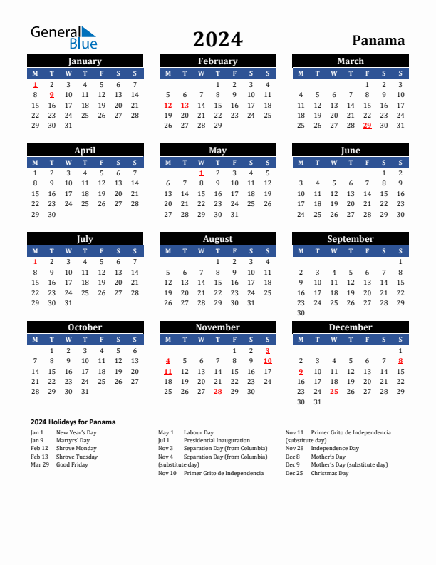 2024 Panama Holiday Calendar