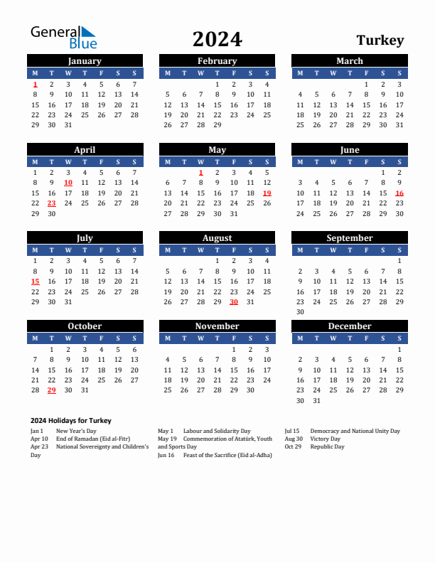 2024 Turkey Holiday Calendar