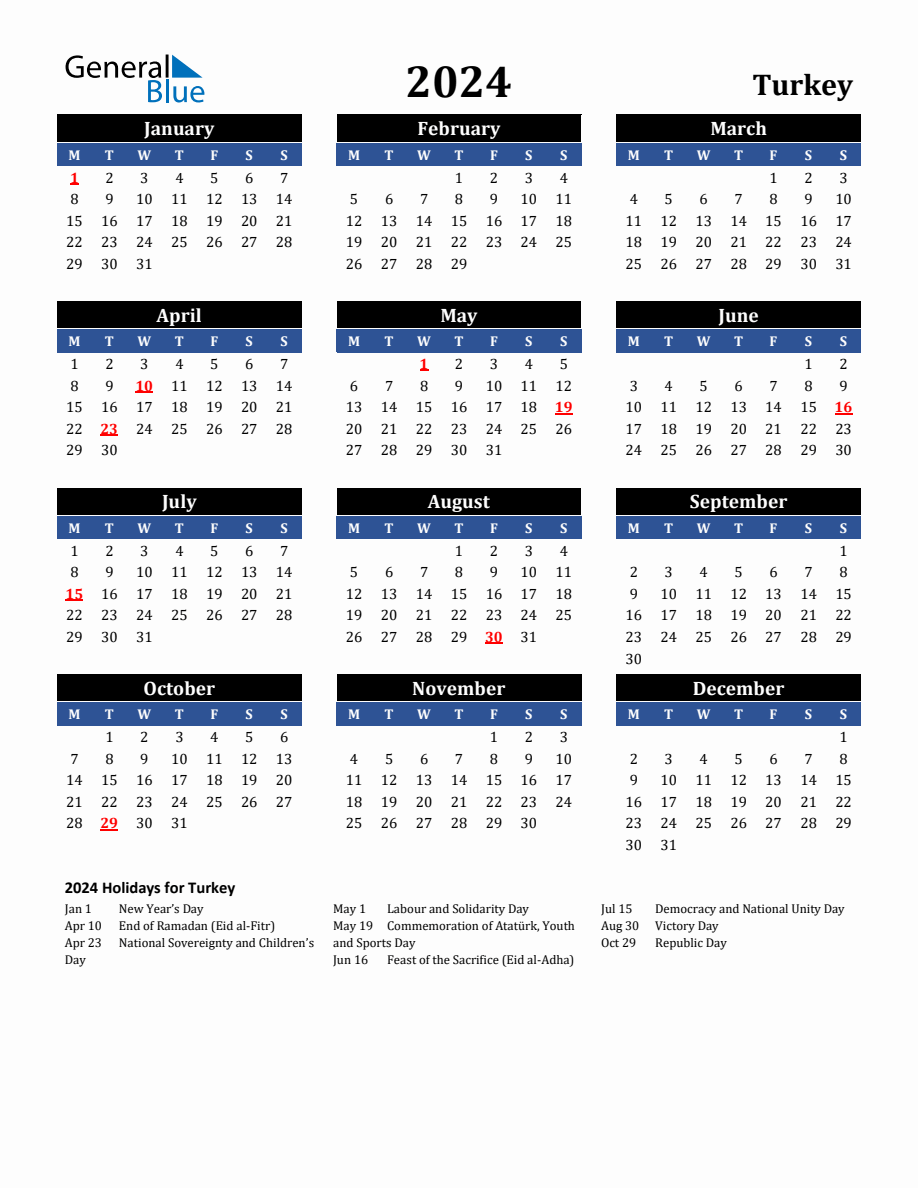 2024 Turkey Holiday Calendar