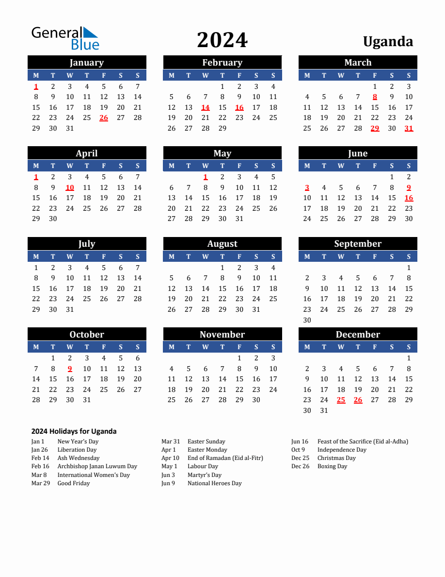 2024 Uganda Holiday Calendar