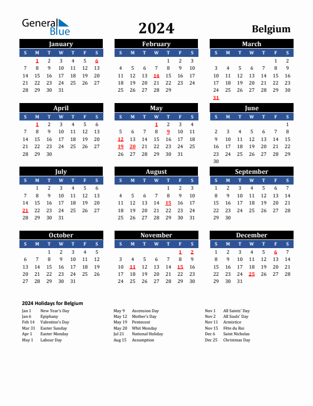 2024 Belgium Holiday Calendar