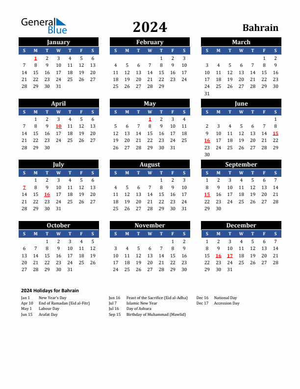 2024 Bahrain Holiday Calendar