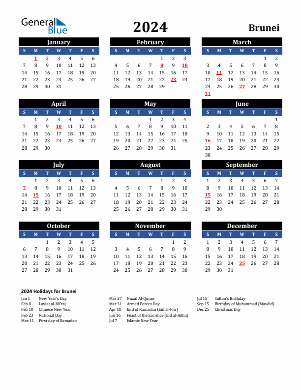 2024 Brunei Holiday Calendar