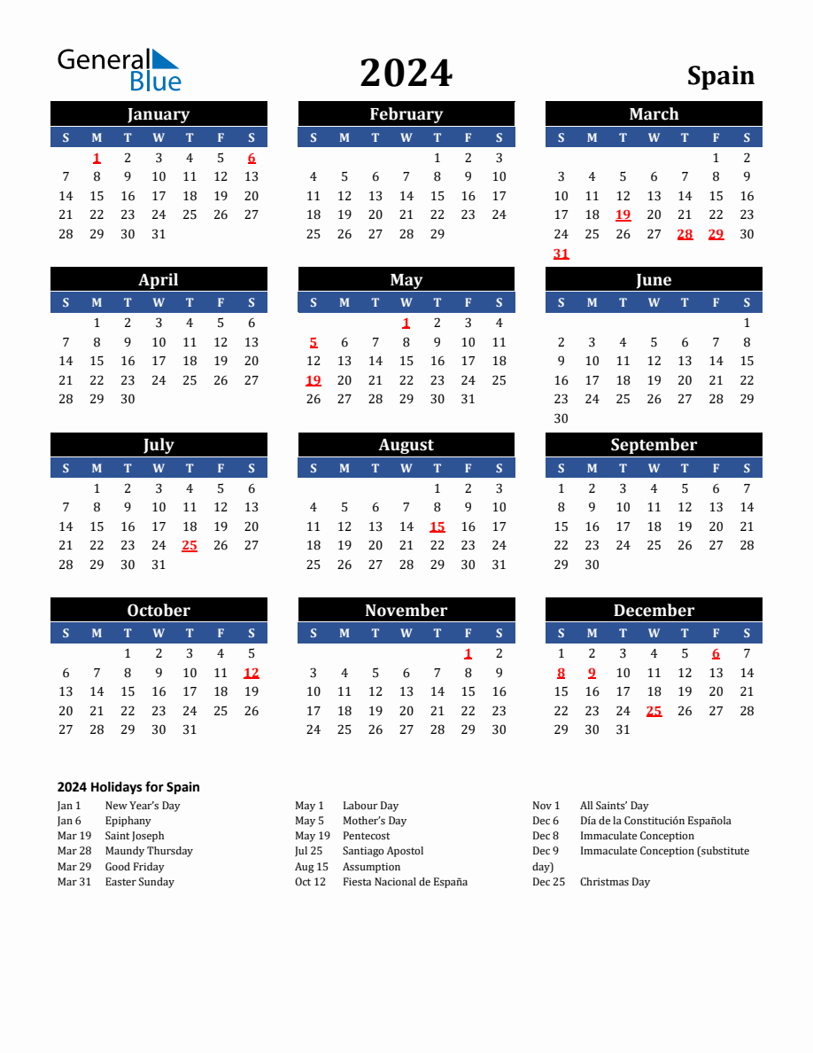 2024 Spain Holiday Calendar