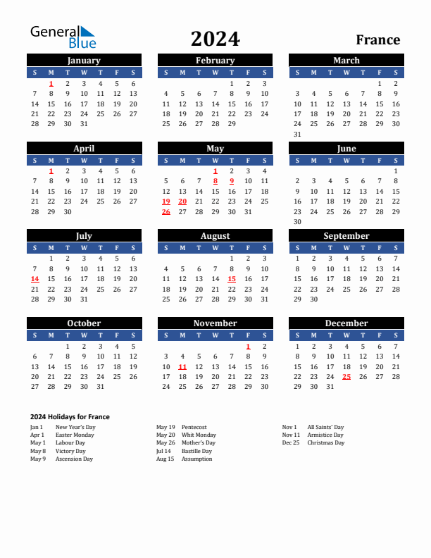 2024 France Holiday Calendar