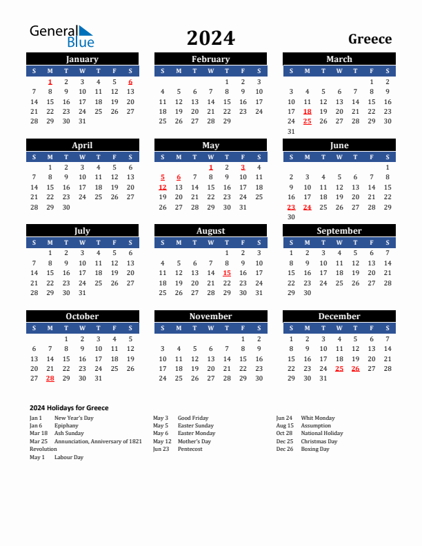 2024 Greece Calendar with Holidays