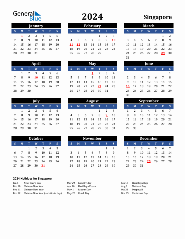 2024 Singapore Holiday Calendar