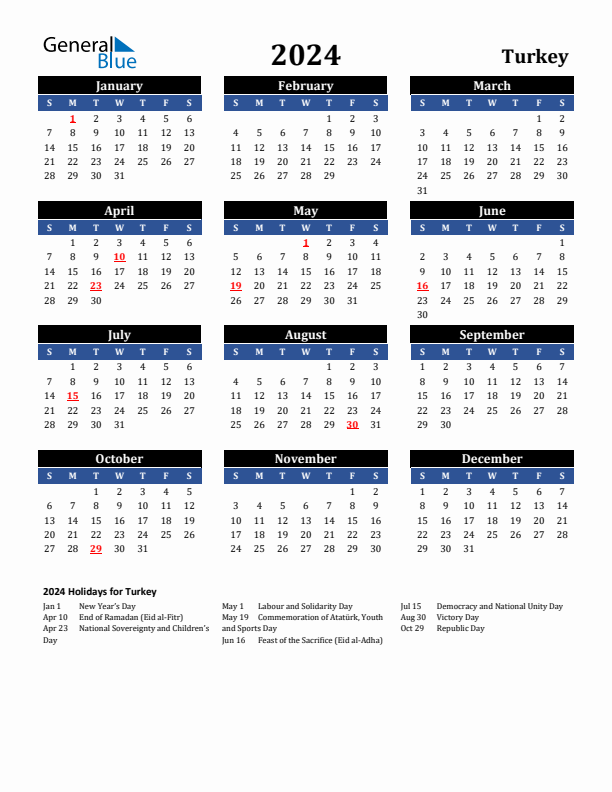 2024 Turkey Holiday Calendar