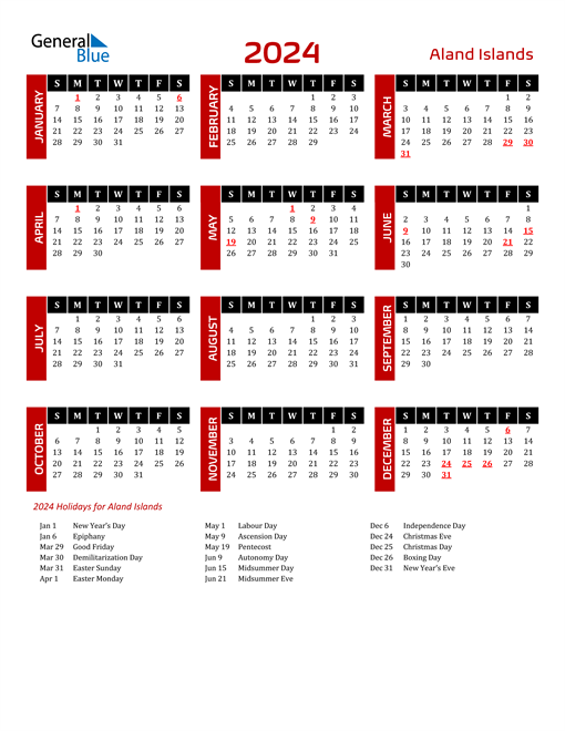 Download Aland Islands 2024 Calendar