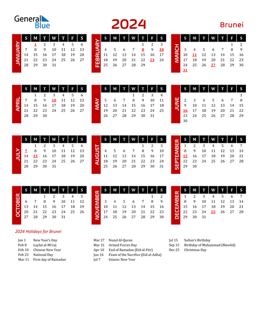 Download Brunei 2024 Calendar