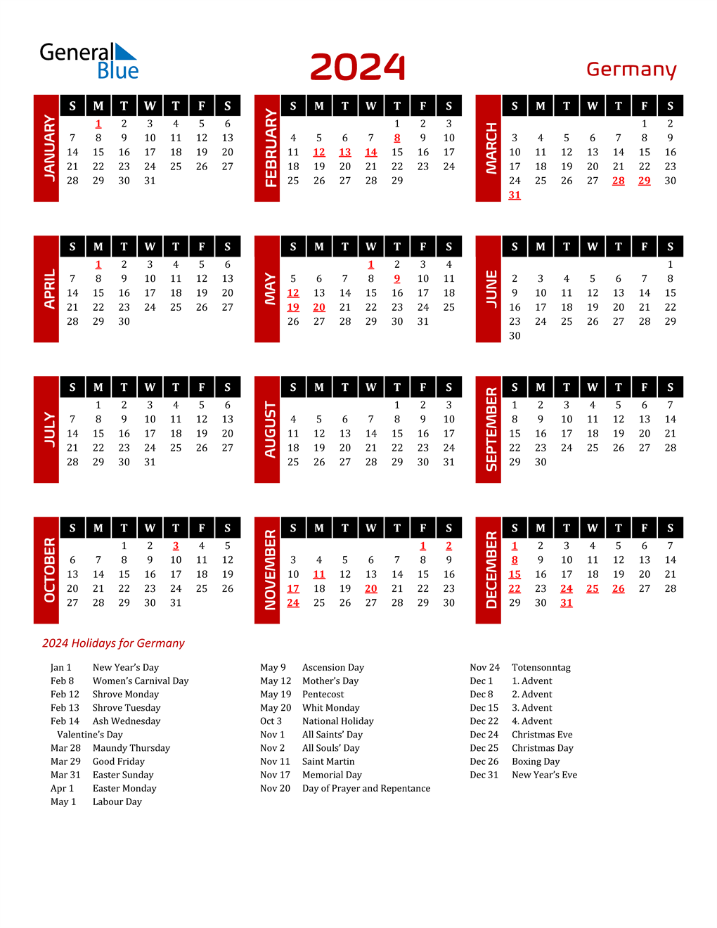 2024 Germany Calendar With Holidays   2024 Calendar Black Red With Holidays Portrait En De 1020x1320 