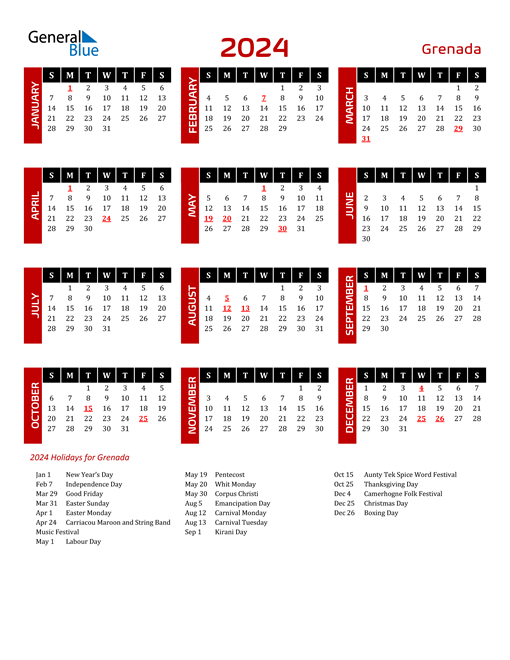 Download Grenada 2024 Calendar