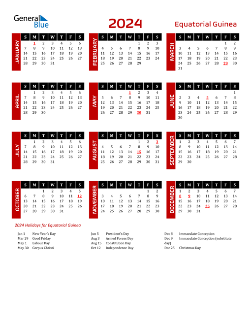 Download Equatorial Guinea 2024 Calendar
