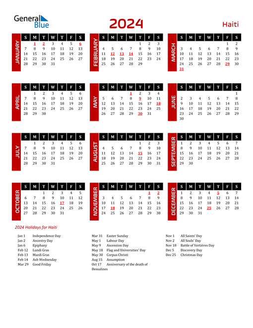 Download Haiti 2024 Calendar