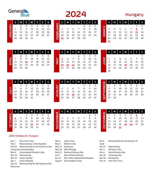 Download Hungary 2024 Calendar