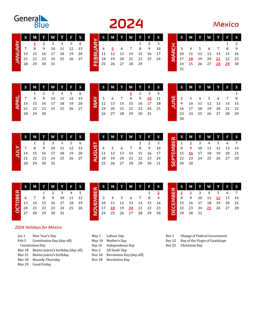 Download Mexico 2024 Calendar