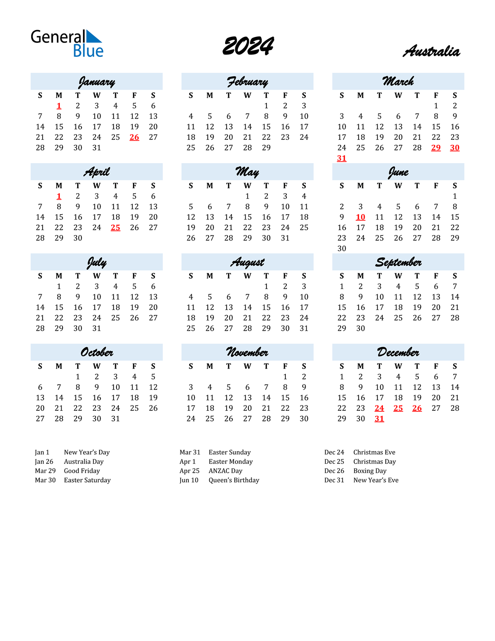 2024 Australia Calendar With Holidays Gambaran