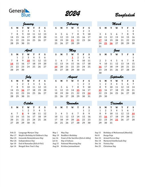 2024 Calendar for Bangladesh with Holidays