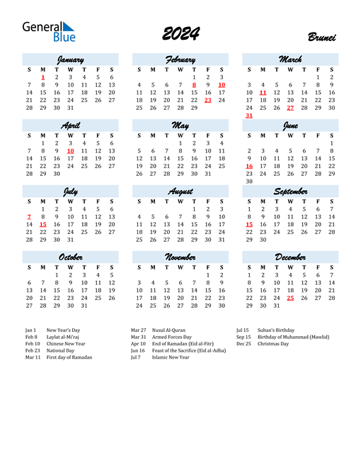 2024 Calendar for Brunei with Holidays