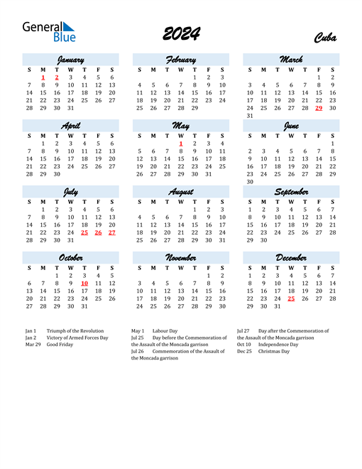 2024 Calendar for Cuba with Holidays