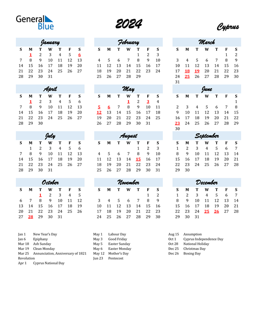 2024 Calendar for Cyprus with Holidays