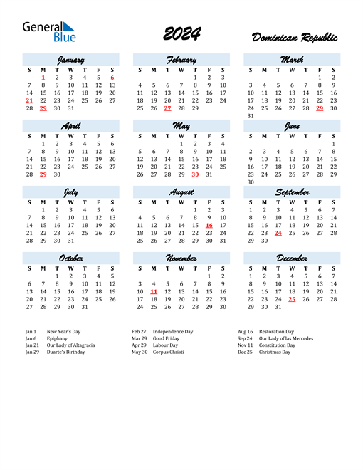 2024 Dominican Republic Calendar with Holidays