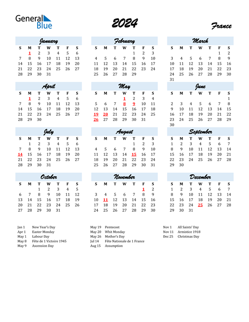 2024 Calendar for France with Holidays