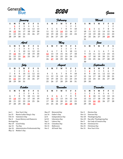 2024 Guam Calendar with Holidays