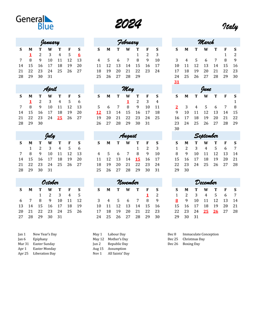 2024 Italy Calendar with Holidays