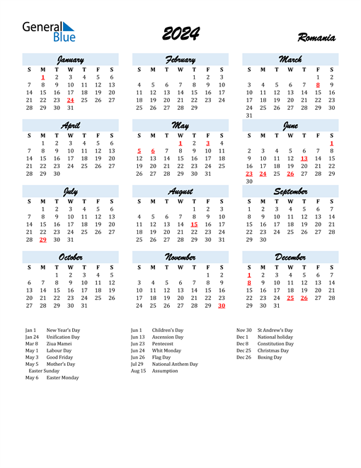 2024 Romania Calendar with Holidays