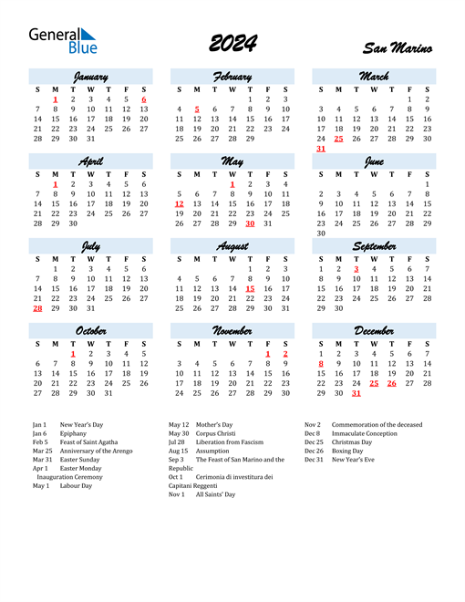 2024 San Marino Calendar with Holidays