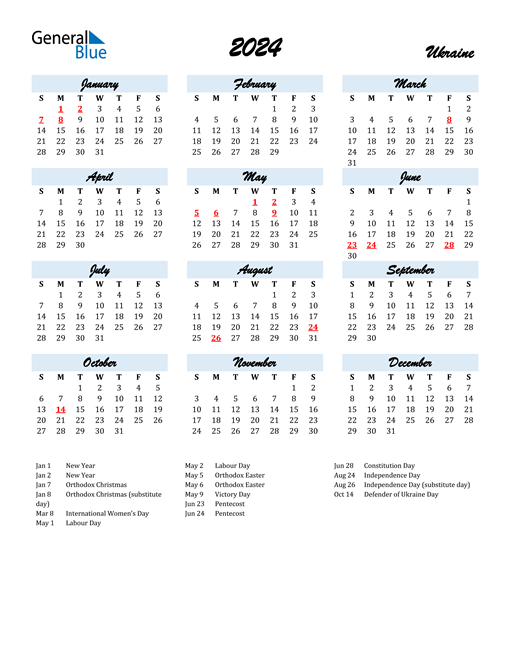2024 Calendar for Ukraine with Holidays
