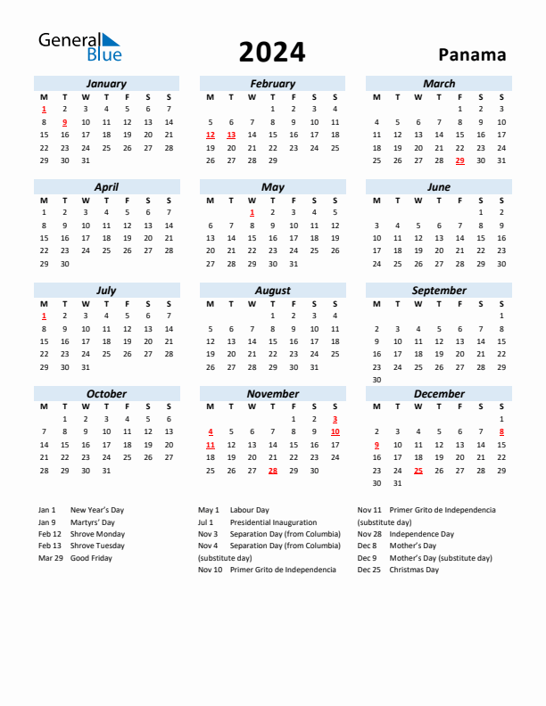 2024 Calendar for Panama with Holidays